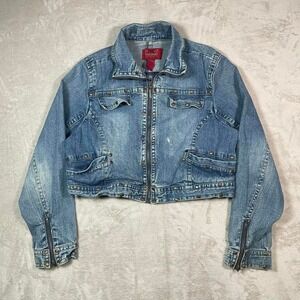 Paris Blues Vtg Denim Moto Jacket Womens XL Streetwear Grunge Skater Chic